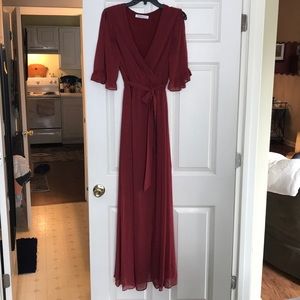 Burnt orange long cocktail dress.